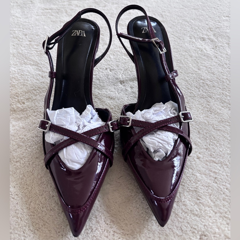 Zara Women's Burgundy Slingback Heels Size 36